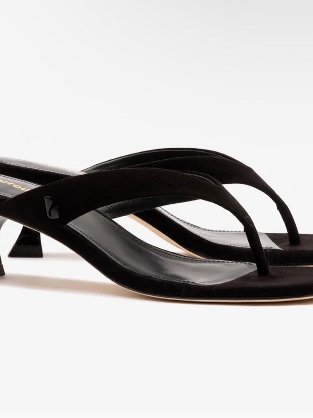 Women's Black Suede Toe-Post Kitten Heel Sandals